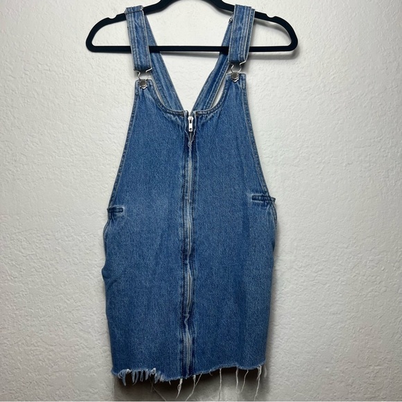 Zara Raw Hem Front Full Zip Denim Mini Overall Dress - Picture 1 of 9
